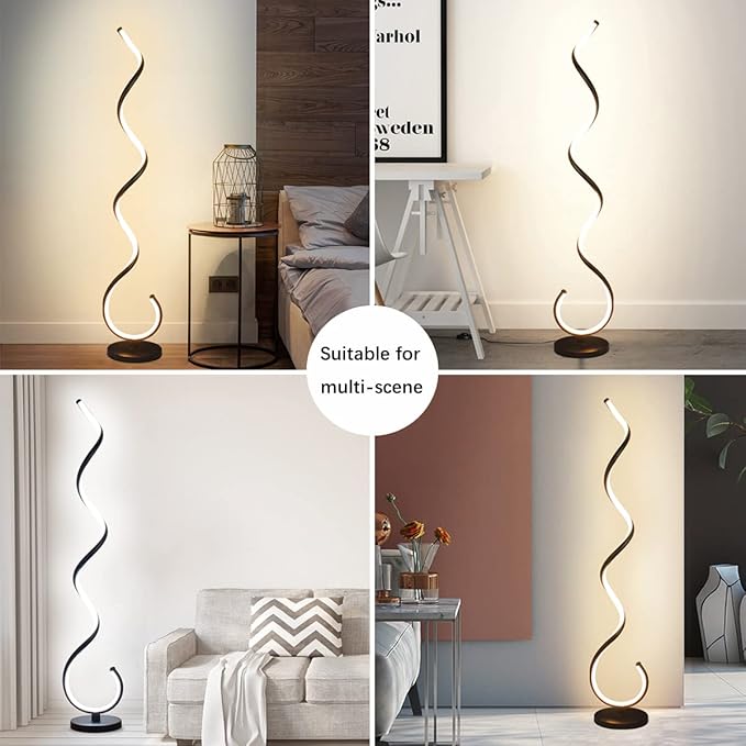 Spiral LED Floor Lamp, 40W Dimmable Modern Floor Lamps for Living Room with Remote Control, Stepless Adjustable Colors & Brightness Standing Lamp Reading Corner Floor Lamp for Bedroom - Black