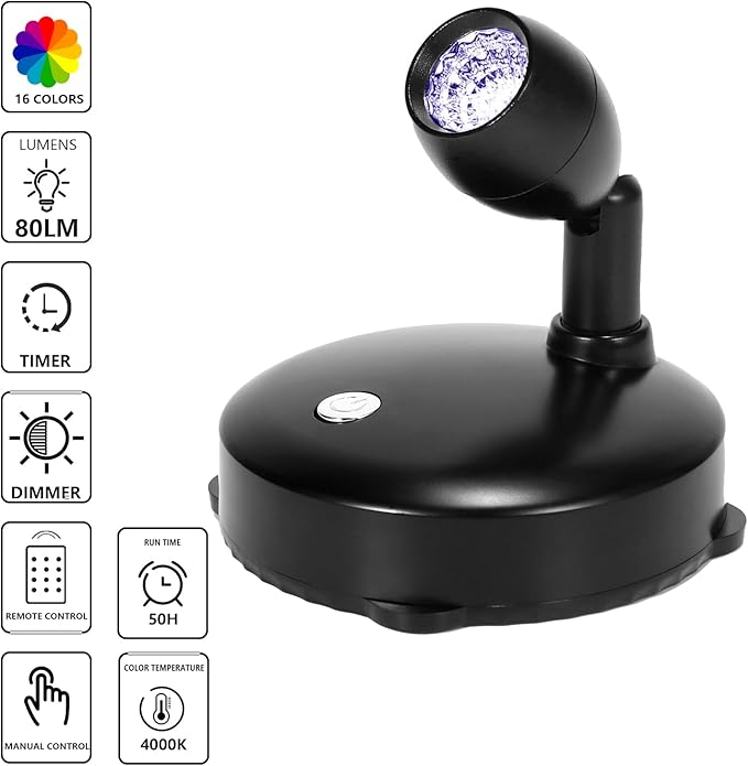 Cordless Spotlight Battery Operated, RGB Uplights with Remote and Timer, LED Indoor Plant Light, Dimmable Tree Accent Lighting, Color Changing Wall Lights for Art Painting Picture Dartboard