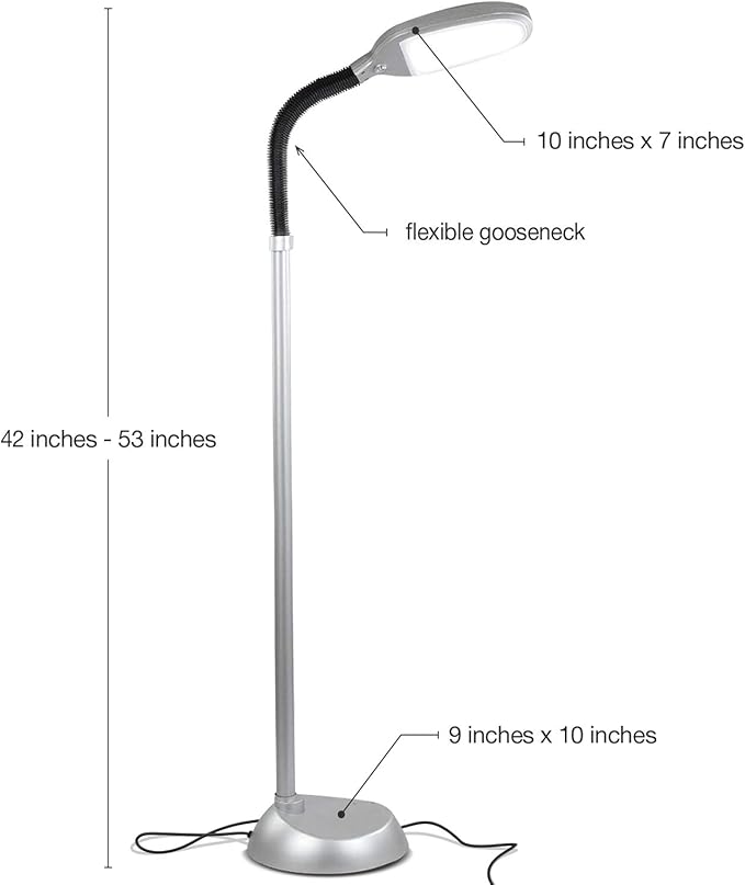 Brightech Litespan Titanium Silver LED Floor Reading Lamp, Energy Efficient, Adjustable Standing, 850-950 Lumens, 12W, 3-Year Warranty