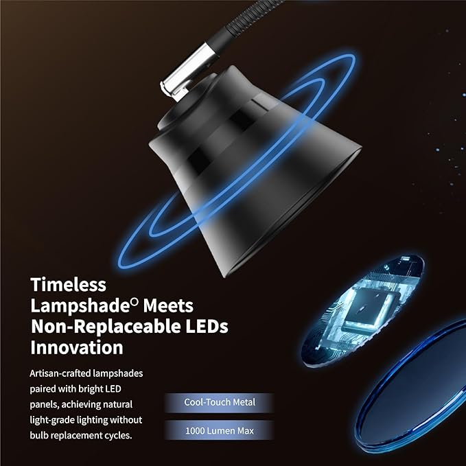 AXX Metal Desk Lamp, 24-Inch Table Light for Home Office/Bedroom/College Dorm Room, LED Bulb Included, 1000LM, 3 Color Modes, 10 Dimmable Levels, Black