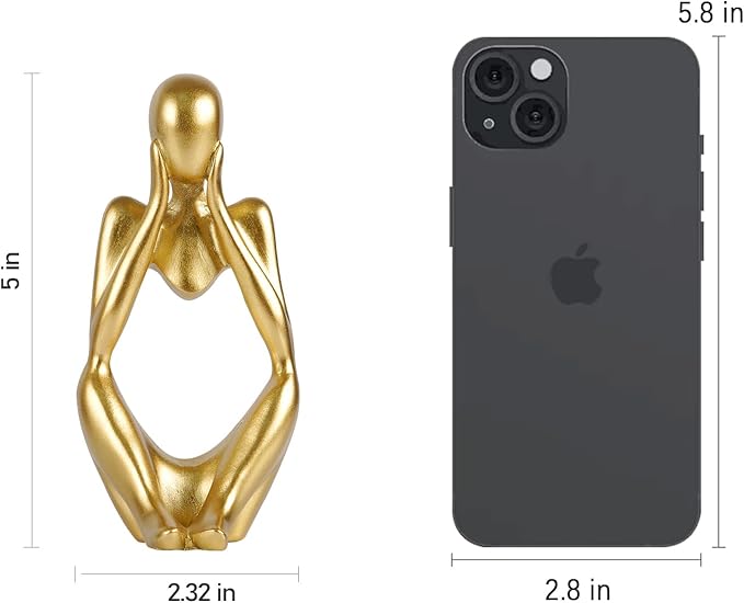 Sandstone Resin Thinker Style Abstract Sculpture Statue Collectible Figurines Home Office Bookshelf Desktop Decor (Small Gold, Focus)