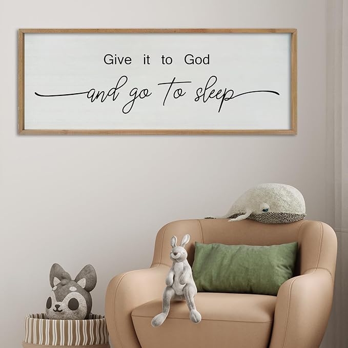 SRSZHIYUE Give It To God And Go to Sleep Sign Wall Decor 40"×15" for Master Bedroom Above Bed Guest Room Over Art Decoration (Wood)