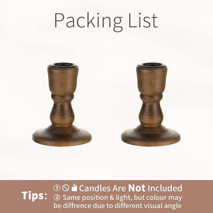 Wooden Taper Candle Holders: Wood Candlestick Holders Rustic Brown Farmhouse Fall Decor for Living Room Dinning Table Centerpiece Christmas Set of 2