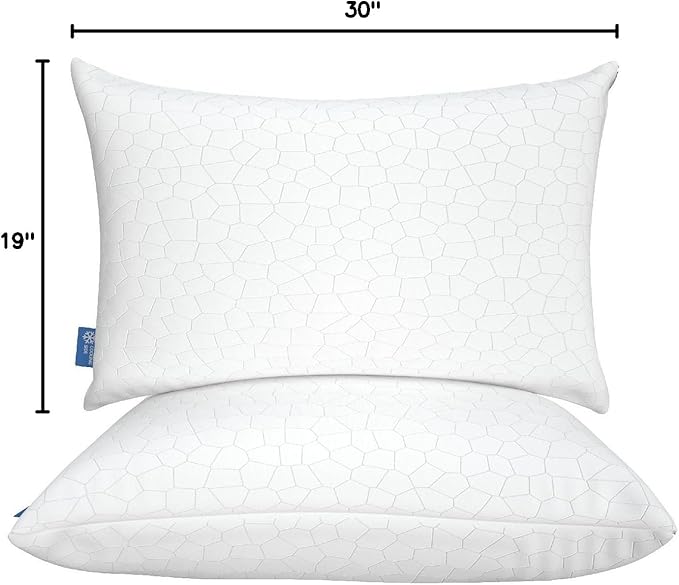 QUTOOL Cooling Pillows for Sleeping 2 Pack, Shredded Memory Foam Bed Pillows Queen Size Set of 2, Cool Pillow for Hot Sleepers Adjustable Firm Pillow for Side, Back and Stomach Sleepers Supportive