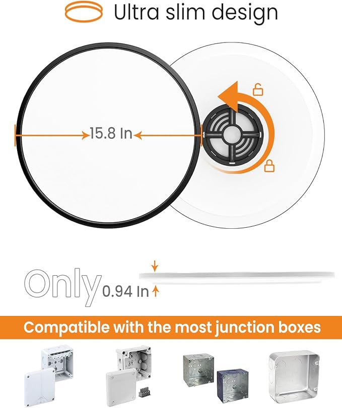 slochi 15.4 Inch 2 Pack Flush Mount LED Ceiling Light Black, 36W Ultra Thin LED Ceiling Light, 3000K/4000K/6500K 3 Color Temperature Low Profile Ceiling Light Fixtures for Kitchen Living Room Bedroom