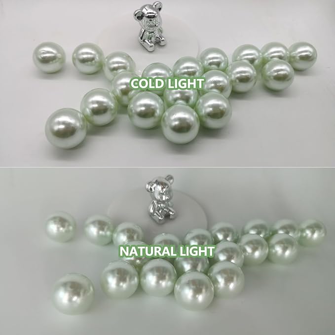 200PCS Light Green Faux Pearls Beads for Centerpiece Vases, Vase Filler Faux Pearls, No Holes Filler Beads for Party Anniversary Birthday Wedding Table Decor, 10/14/20/30mm