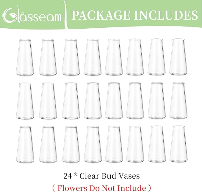 Glasseam Clear Flower Vases for Centerpieces: Modern Glass Vase Set of 24 for Wedding Party Centerpiece Home Table Decor 5.5In Small Bud Vases for Flowers Rose Tulip Stems