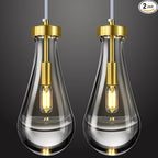 Raindrop Pendant Lights Kitchen Island Set of 2 Teardrop Gold Hanging Light Fixtures Clear Solid Glass Pendant Light Modern Chandeliers for Dining Room Porch Corridor Living Room…