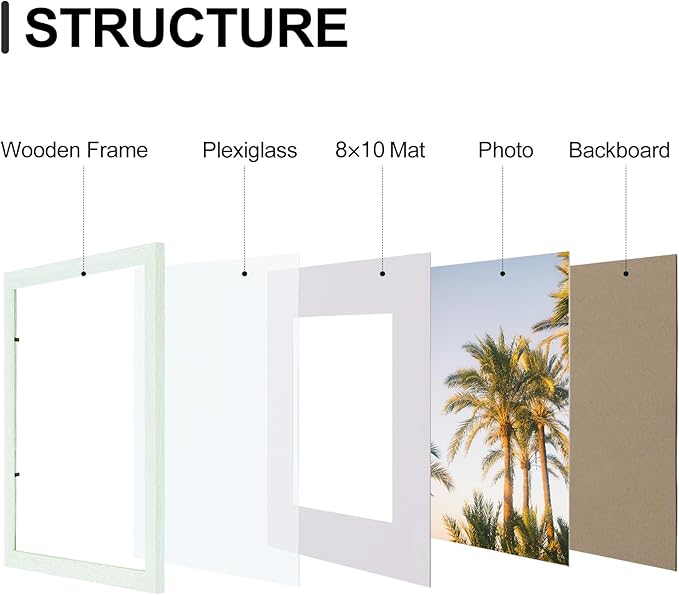 Vittanly 11x14 Picture Frames Set of 9, Shatter Resistant Plexiglass, Display 8x10 Pictures with Mat or 11x14 without Mat, Photo Frames for Wall or Tabletop, Engineered Wood, Vintage Green