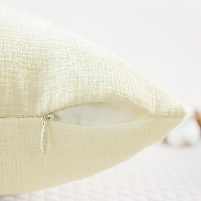 CaliTime Throw Pillow Covers Decorative 16 X 16 Inches Pack of 2 Cozy Chenille Cushion Cases for Couch Sofa Bed Living Room Home Beige