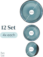 12 Piece Dinnerware Sets for 4 - Modern Style Stoneware Dinnerware Set - Scratch Resistant, Dishwasher Safe Plates and Bowls Sets Ceramic, Dish Set, Bowl and Plate Set - Black and Petrol Blue…