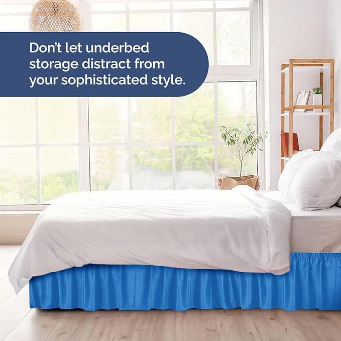 Wrap Around Dust Ruffle Bed Skirt - Royal Blue - for King Size Beds w/ 12 Inch Drop - Easy Fit Elastic Strap - Adjustable Pleated Bedskirt w/Brushed Fabric - Wrinkle Free, Women, Men, Kids & Teens