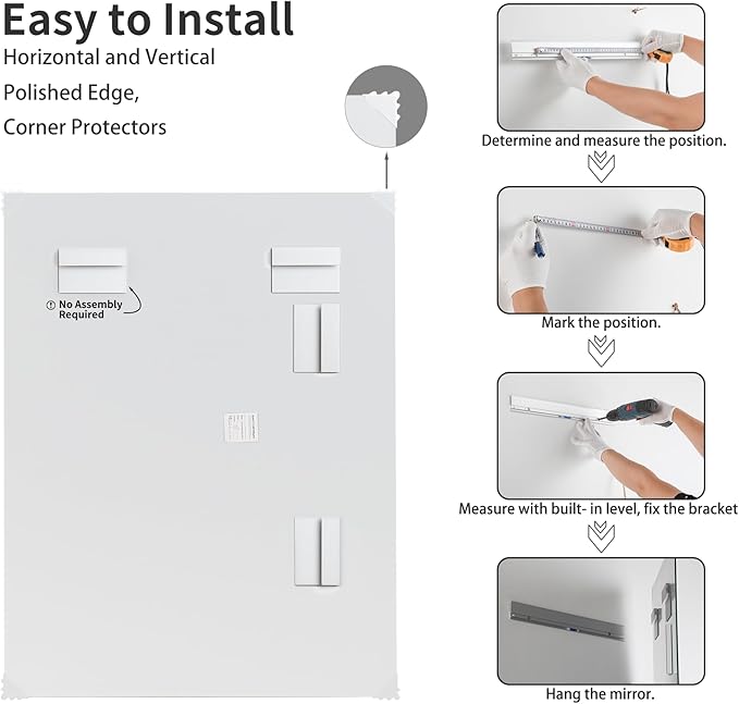 Mirrorons Beveled Mirror, Wall Mirror 40" x 32", Frameless Rectangle Bathroom Vanity Mirror with Beveled Edge, Hangs Horizontally or Vertically. Upgraded Shatterproof