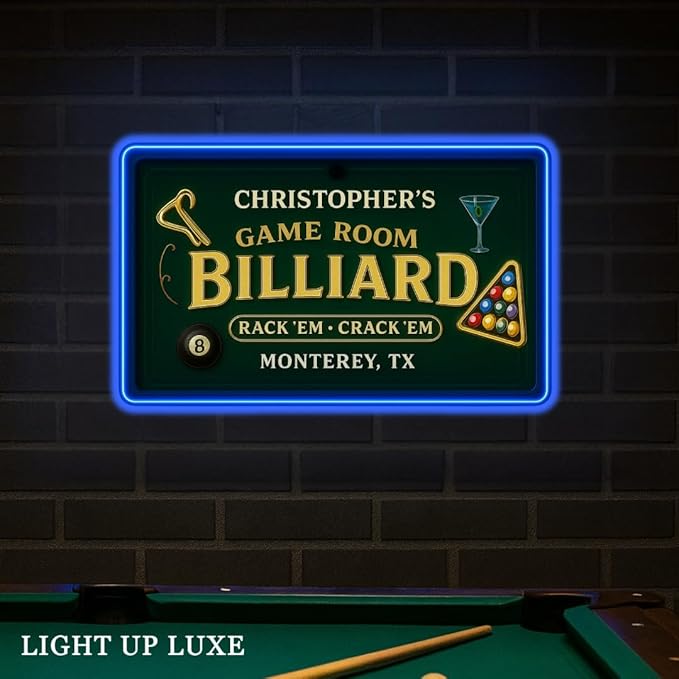 Personalized Billiards Neon Sign, Custom UV Printed Billiard LED Lights Signs, Decorative Wall Art, Lounge, Garage, Bar, Man Cave, Gaming Room Decor, Gifts For Men, Dad, Father, Friends