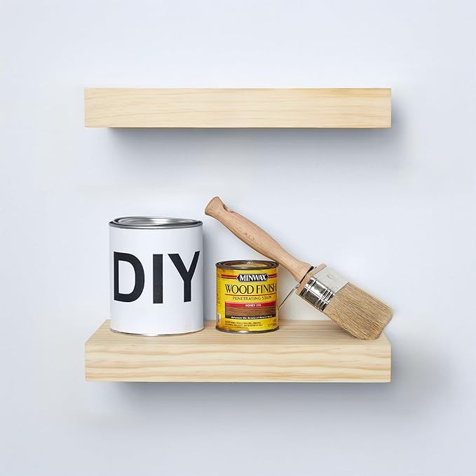 Homeforia Wood Floating Shelf 12 inch, High End Solid Natural Wood 12inch Floating Shelves for Wall Mounted, Unfinished Small Wooden Floating Shelves, Heavy Duty Bracket, 12 X 6.5 X 1.75 in, Set of 4