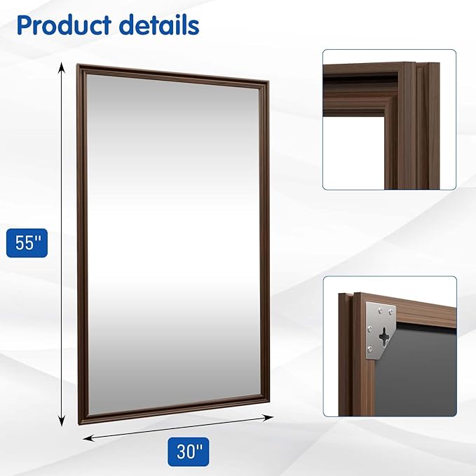 WEER Retro Copper Bathroom Mirror, 55x30 Inch Bronze Oil Rubbed Framed Mirror, Rectangle Classic Vintage Framed Wall Mirror, Farmhouse Vanity Mirror, Tempered Glass, Vertically or Horizontally