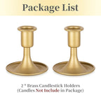 Gold Taper Candle Holder Set of 2, Hewory Short Skinny Brass Candlestick Holders, Vintage Small Low Metal Candles Sticks for Wedding Centerpieces Christmas Birthday Party Holiday Dinning Table Decor