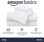 Amazon Basics 4 Piece Bed Sheet Set, 100% Cotton Jersey, Includes Super Soft, Flat and Fitted Sheets, Pillowcase, King, White, Solid