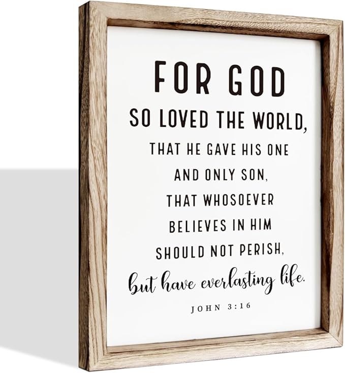Christian Wooden Sign, Living Room Decors, Bible Verse Decor, Rustic Home Decor, Religious Artwork for Wall, Framed Wall Plaque Sign 15 * 11.5 inches, For God So Loved the World