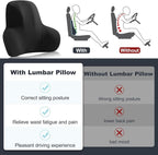 Lumbar Support for Car - Back Support for Driving Seat Lower Back Pain Relief - Memory Foam Lumbar Pillow for Car/Office Chair - Back Cushion for Car-Ergonomic Streamline Soft Washable Cover-Black