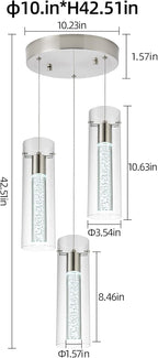 Kitchen Lighting Pendant Fixtures 3-Light LED Pendant Ceiling Fixture Brushed Nickel Bubble Cylinder Pendant Light with Adjustable Length for Kitchen Island Dinning Room Bedroom