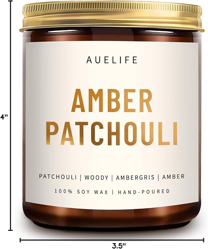 Scented Candles for Home - Amber Patchouli Candle | Aromatherapy Candle Gift for Women & Men, Soy Candles for Home Scented - 7oz, Soy Wax, Patchouli Scent Home Fragrance