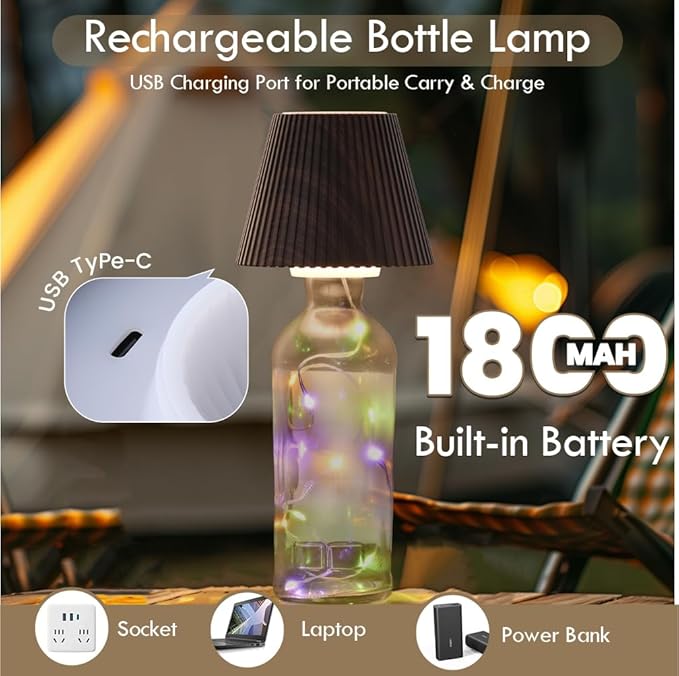 WILIT Wireless Bottle Lamp for Liquor Bottles, 3-Level Brightness Rechargeable Lamp Shades, Night Light for Home Decor, Unique Table Lamp with RGB Lights, Wine Lamp for Bedroom, Gifts for Mom, Gray