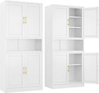 Tall Pantry Cabinet 67" H Metal Cabinet with 4 Doors, Bathroom Cabinets, 3 Adjustable Shelves for Kitchen, Home Office, Living Room, Dinning Room