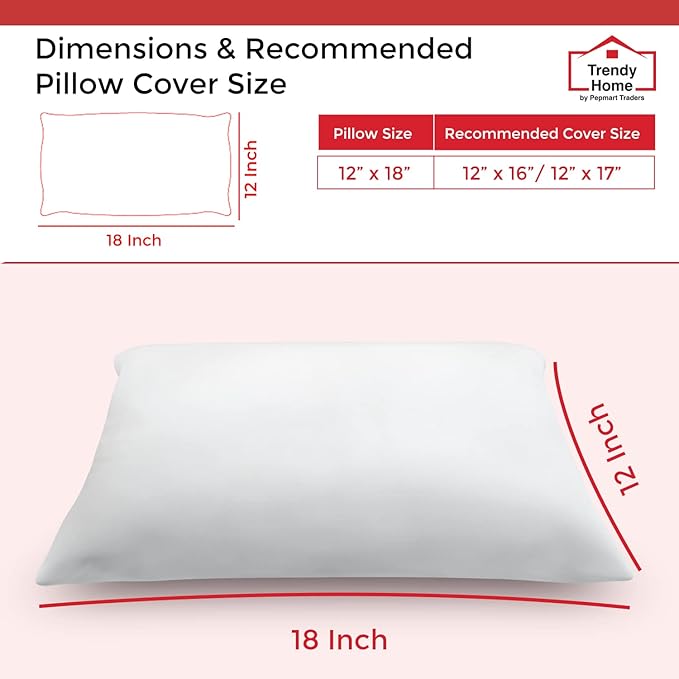 Trendy Home 12x18 Throw Pillow Insert (Pack of 2, White), Bed and Couch Pillows Stuffer Hypoallergenic, Lumbar Support Decorative Home Outdoor Pillow Filler (Non Woven, 2 Pack)