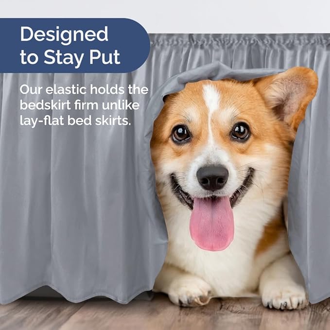 Wrap Around Dust Ruffle Bed Skirt - Steel Blue - Twin/Twin XL Size Beds w/ 15 Inch Drop - Easy Fit Elastic Strap- Adjustable Pleated Bedskirt w/Brushed Fabric - Wrinkle Free, Women, Men, Kids & Teens