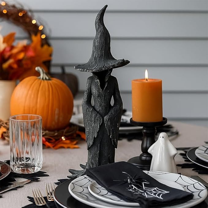 Cracker Barrel Witch Statue – Halloween Witch Statue,Hand-Painted Gothic Guardian for Home & Mantel, Retro Magician Resin Figurine, Dark Fantasy Collectible