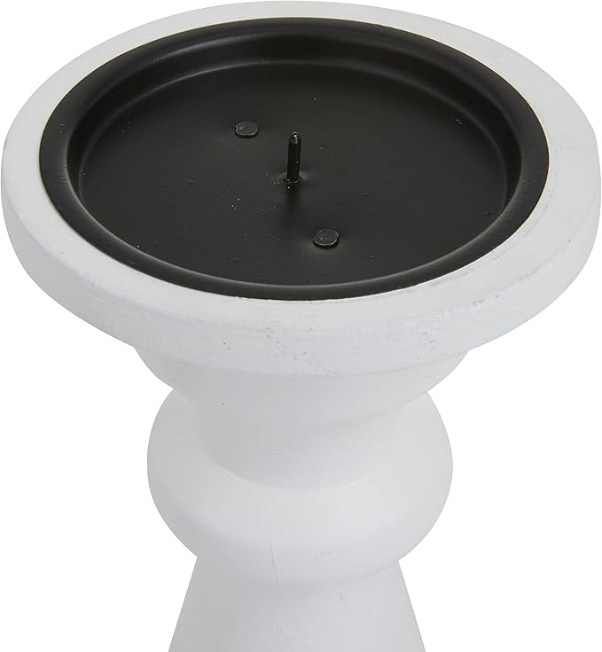 Deco 79 Mango Wood Turned Style Pillar Candle Holder, Set of 3 10", 8", 6"H, White