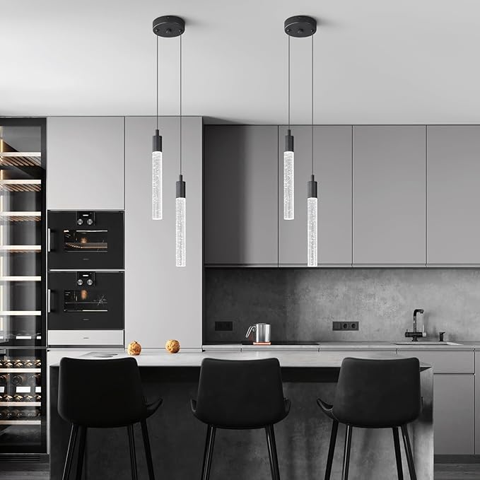 Modern Light Fixture Kitchen Island Pendant Light Dimmable LED Black Pendant Lights Mini Crystal Pendant Lighting for Bedroom Dining Room Living Room（2-Light ）