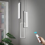 Modern Kitchen Pendant Light Fixture Black 40W LED Pendant Lighting 3 Rings Rectangle Chandelier for Kitchen Island Living Room Dining Room Bedroom