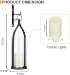 Metal Wall Sconce Candle Lantern Set of 2 - Black Wall Mounted Hanging Holder with Glass & Candles Vintage Wall Decor for Porch, Living Room, Dining Room, Bedroom Indoor Decor