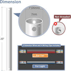 20" Ceiling Fan Downrod, 【1 Outside Diameter】 Matte White Extended Downrod, including 4 Wire Connectors and 5 Extension Wires (No Threads)