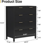 4 Drawer Dressers for Bedroom, Modern Closet Chest of Drawers with Waveform Fluted Panel, Large Wood Storage Dresser Organizer for Nursery Bedroom Living Room Hallway Closet, Black