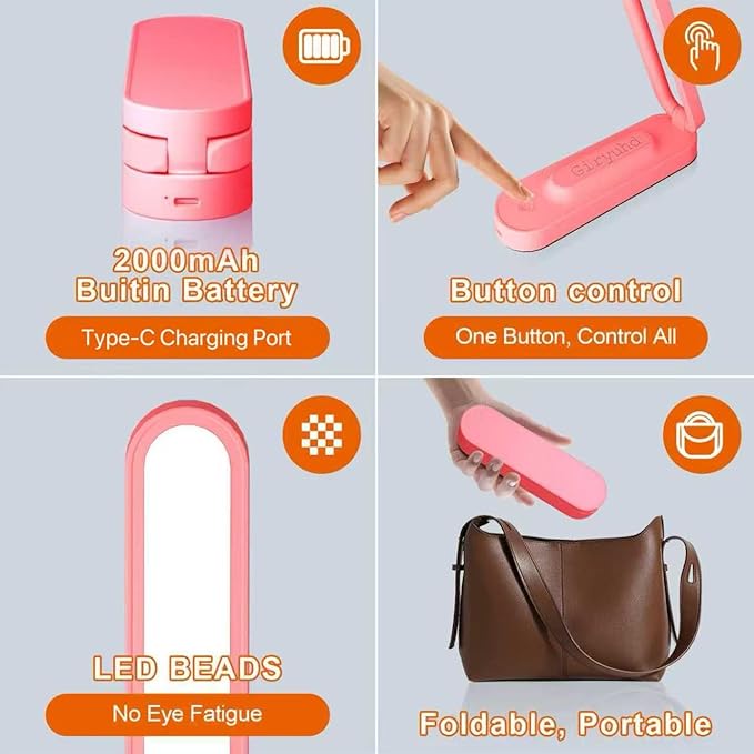 LED Desk Lamp for Office Home & Battery Operated Lamp Rechargeable Lamp Foldable & Portable Light, LED Desk Light Strip, 3 Brightness Dimmable Small Desk Lamp Wireless Reading Lamp