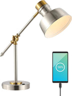 JONATHAN Y JYL7124B Allegra 18.5" Adjustable Cantilever LED Task Lamp, USB Charging Port, Classic, Coastal, Industrial, Farmhouse, Traditional for Bedroom, Living Room, Office, Nickel/Brass Gold