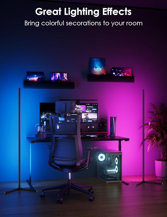 RGB Corner Floor Lamp, 64.5" RGB Color Changing Led Floor Lamp for Living Room APP and Remote Modern Light Bar with Music Sync and 16 Million Colors Dimmable Ambient Lighting for Bedroom