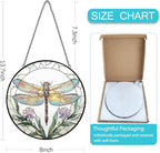 Dragonfly with Flower Suncatcher Stained Glass Window Hanging - 8” Stained Glass Suncatchers for Windows - Sun Catchers Indoor Window Catcher with Hooks and Chain - Birthday Gifts for Mom Grandma