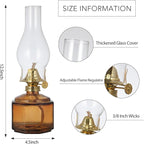 2 Pack Rustic Oil Lamp Large Vintage Glass Kerosene Lamp Chamber Oil Lamps for Indoor Use Home Decor Classic Old Hurricane Oil Lamp for Emergency Lighting 12.5''