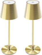 Maksone 2 Pack LED Cordless Table Lamp, 6600mWh Rechargeable Battery Desk Lamp, 3000K Stepless Dimming Night Light, IP54 Waterproof Metal Outdoor Portable Lamp for Camping, Restaurant (Gold)