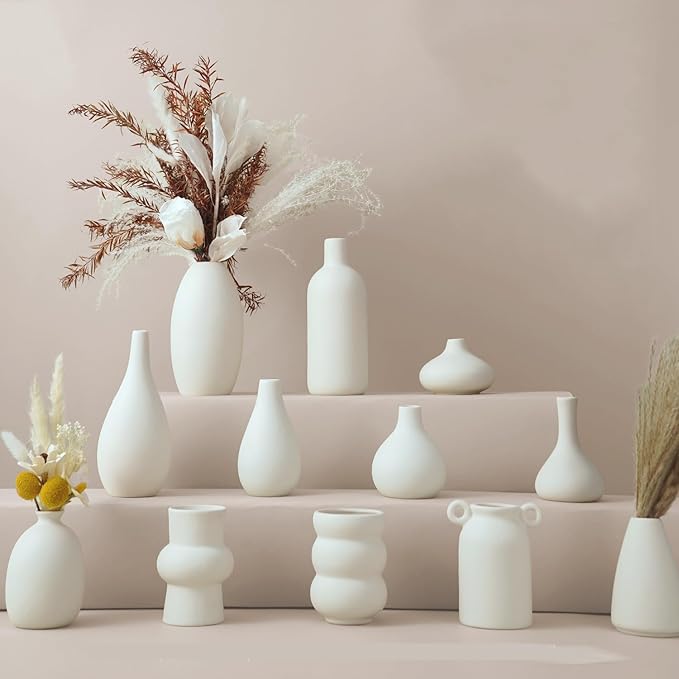 White vase Set of 12 – Ceramic Mini Vases for Pampas Grass, Wedding Centerpieces, Shelf & Table Decor, DIY Crafting, and Home Office Styling,Ceramic vases for Painting
