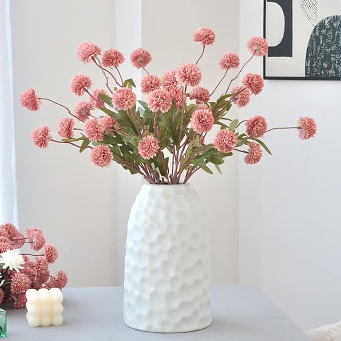 Artificial Flowers for Vases 20.5 Inch 10 Stems， Silk Dried Fake Mums Bouquet Indoor Faux Floral Arrangements for Decoration (Dark Pink)