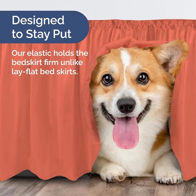 Wrap Around Dust Ruffle Bed Skirt - Coral - for Full Size Beds with 15 Inch Drop - Easy Fit Elastic Strap - Adjustable Pleated Bedskirt w/Brushed Fabric - Wrinkle Free - for Women, Men, Kids & Teens