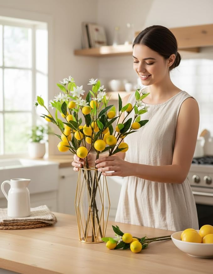 Artificial Lemon, 5pcs Lifelike Handmade Lemon Artificial Plant, 24 Inch Plastic Lemons， Simulated Fruit Flower, Artificial Fruit, Used for Homes, Offices, Festivals, Flowers, and Vases