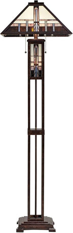 Robert Louis Tiffany Mission Southwest Tiffany Style Standing Floor Lamp with Night Light Art Deco 60.5" Tall Oiled Bronze Copper Stained Glass Shade Decor for Living Room Reading House Bedroom