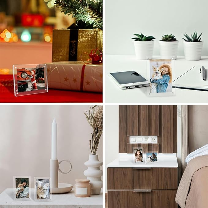 Mini Magnetic Picture Frames 2.36x3.54" with Removable Magnetic Stand, Acrylic Tabletop Photo Frames Compatible with Instax/Polaroid Camera for 2x3 Mini Film Pictures for Home/Office 2 Pack