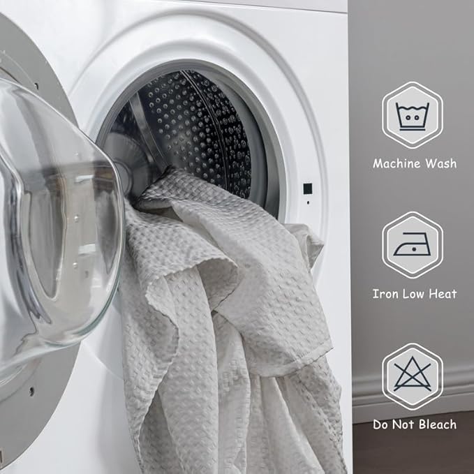 MIYE Pleated Waffle Weave Bed Skirt, Tailored Dust Ruffle 14 Inch Drop Easy Fit, Machine Washable (Light Grey, Queen - 14" Drop)